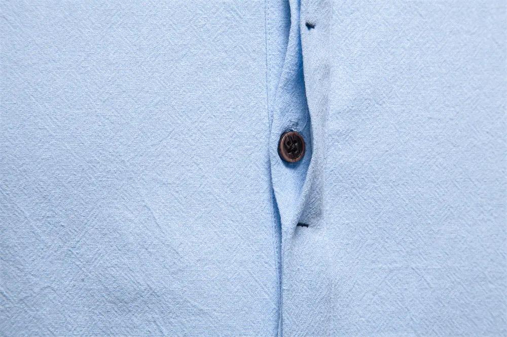 Men's Cotton Linen Band Collar Short Sleeve Shirt ElevenOasis