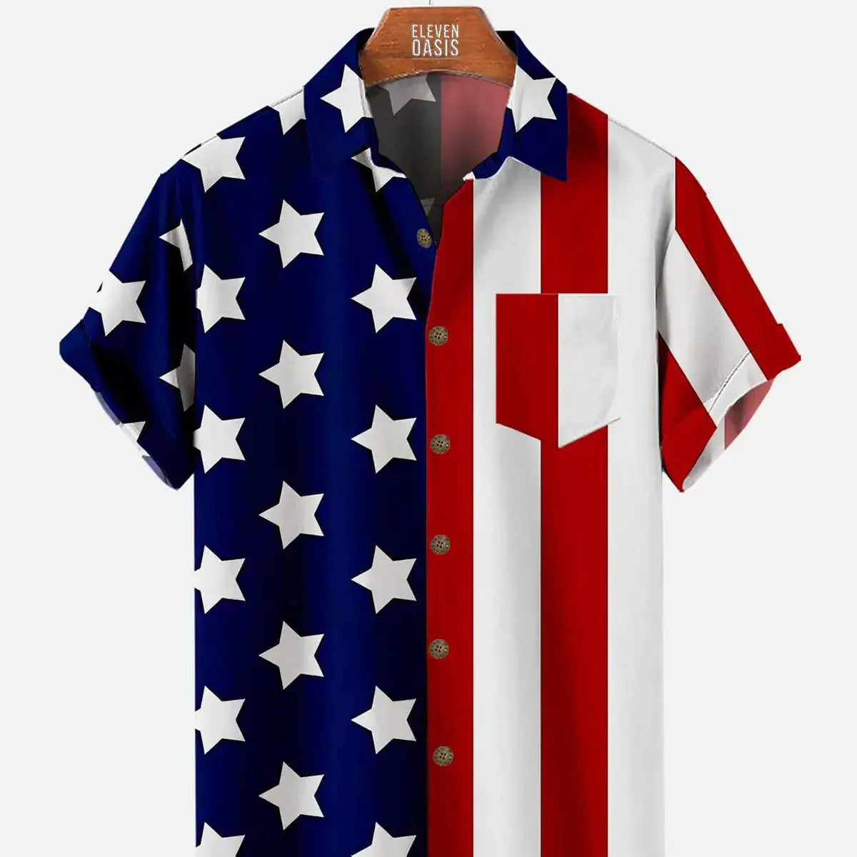 Independence Day Striped Star Pattern Men's Short Sleeve Pocket ShirtMens short sleeve shirts Big and tall Mens shirts Short sleeve shirts for men Mens 4xl shirts Casual short sleeve shirts