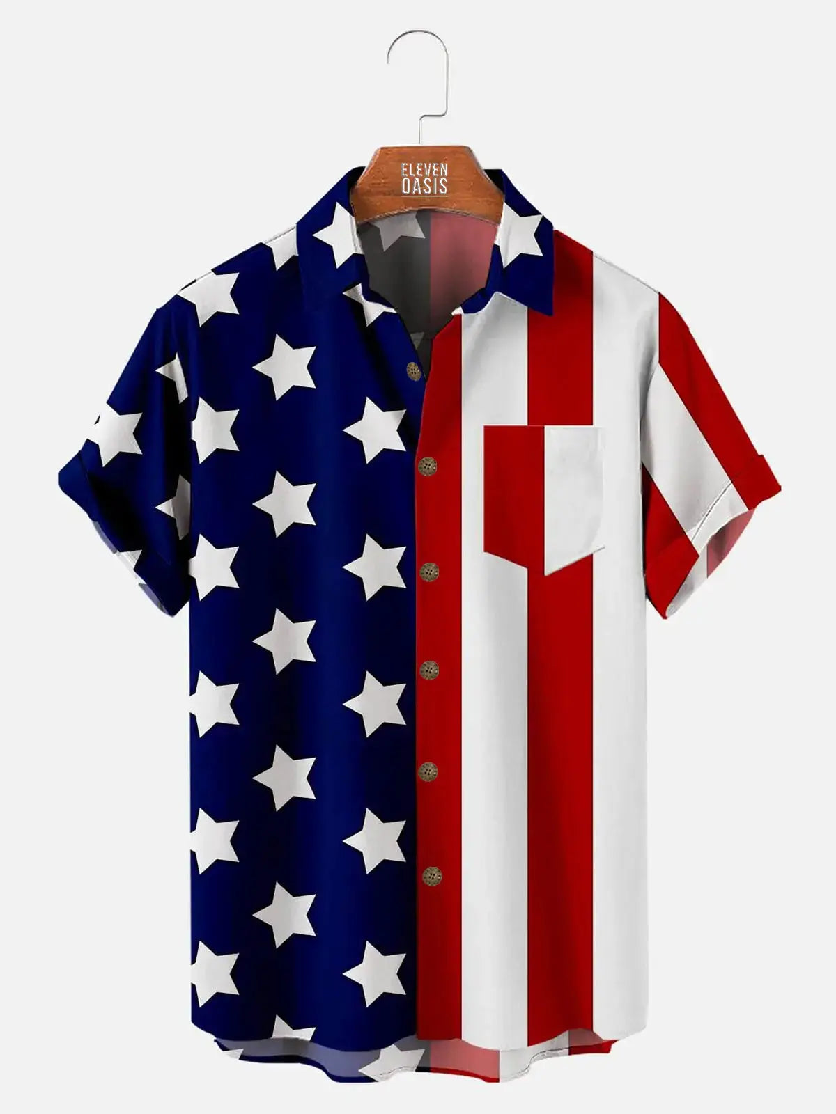 Independence Day Striped Star Pattern Men's Short Sleeve Pocket ShirtMens short sleeve shirts Big and tall Mens shirts Short sleeve shirts for men Mens 4xl shirts Casual short sleeve shirts