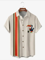 Tall Size Men's Striped with Toucan with a Beer Short Sleeve Casual Shirt Eleven Oasis