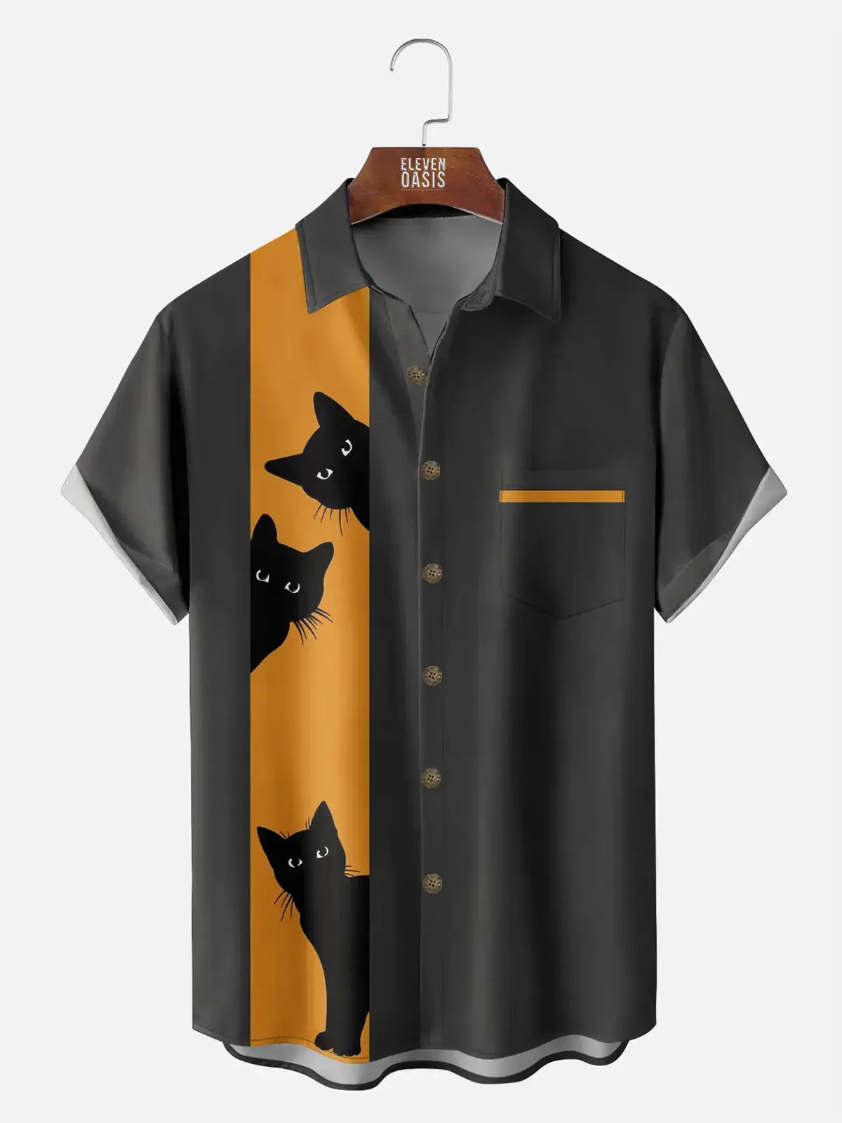 Men's Peeking Black Cats Bowling Short Sleeve ShirtMens short sleeve shirts Big and tall Mens shirts Short sleeve shirts for men Mens 4xl shirts Casual short sleeve shirts