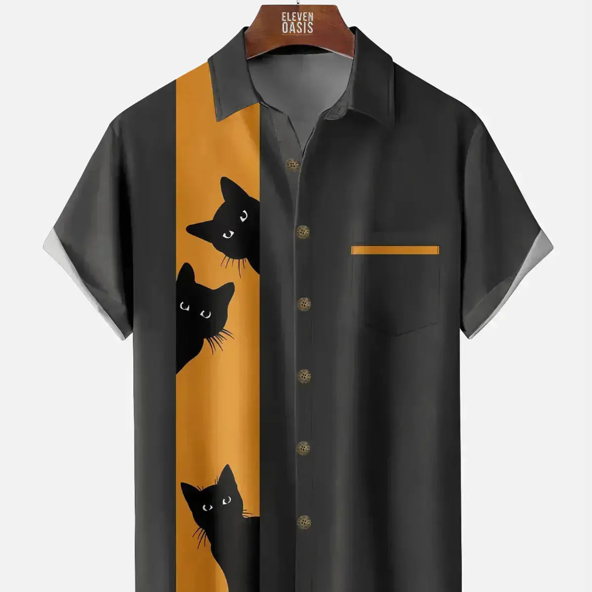 Men's Black Cat Short Sleeve Shirt Eleven Oasis