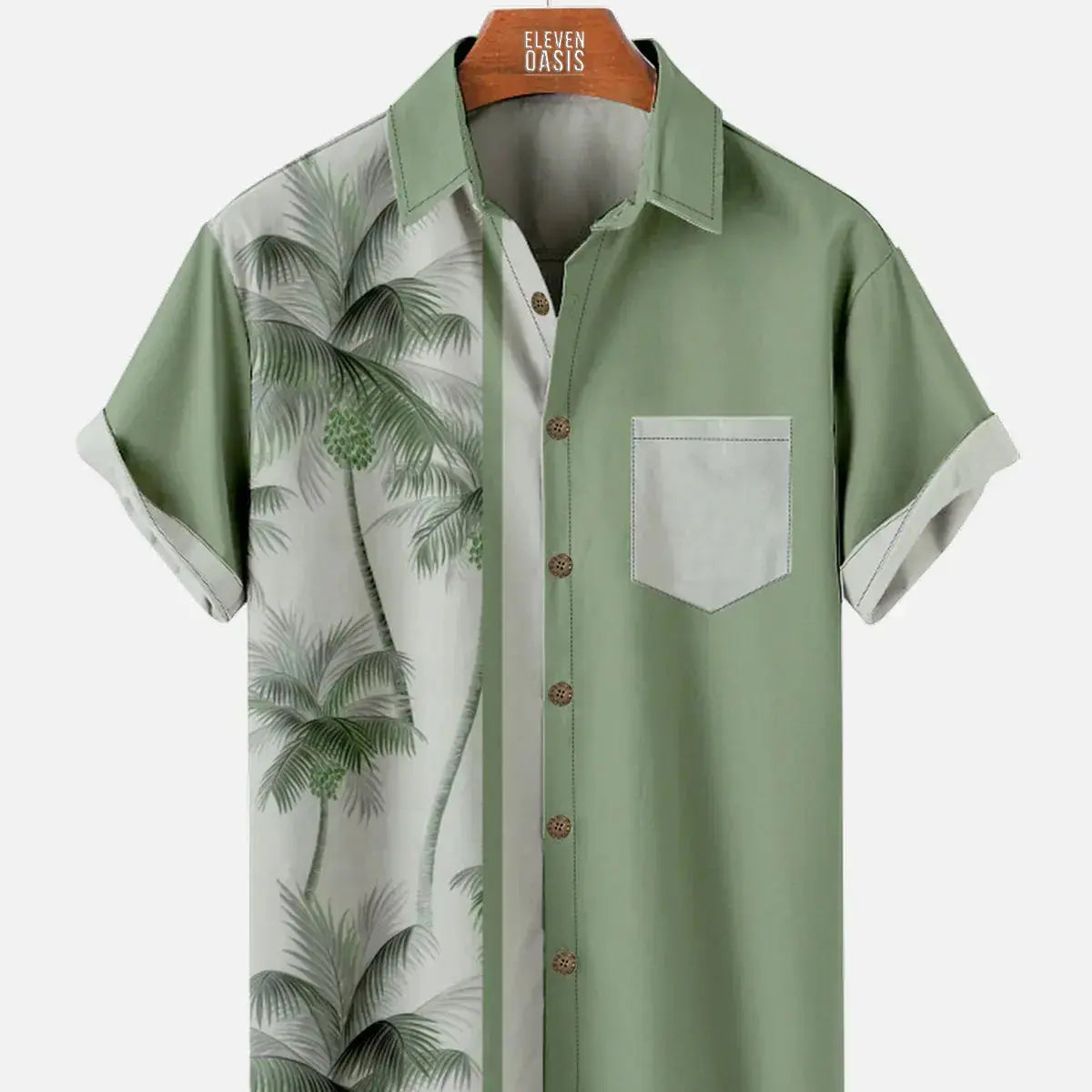 Men's Coconut Tree Casual Breathable Hawaiian Short Sleeve Shirt ElevenOasis