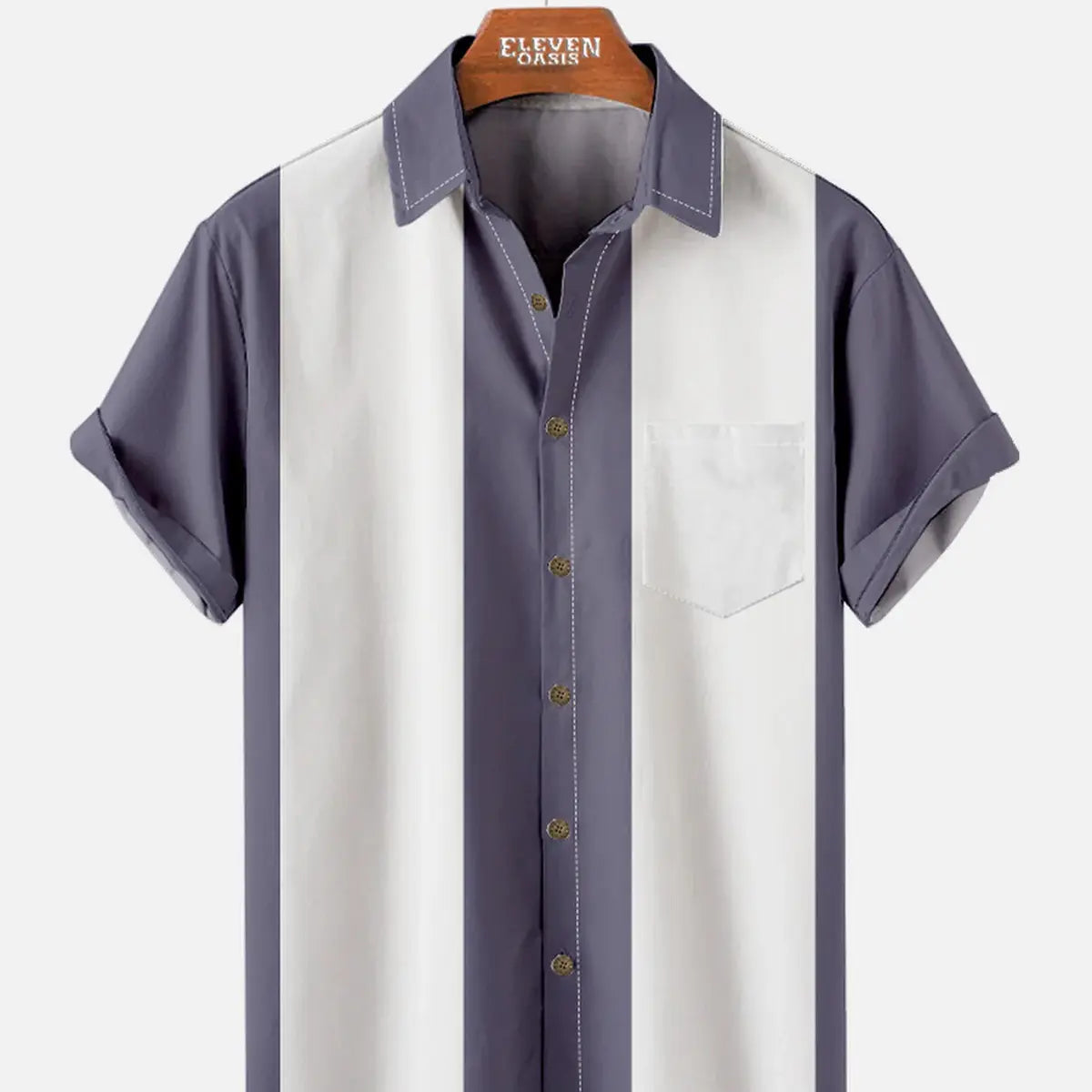 Men's Basic 50s Style Bowling Short Sleeve Shirt ElevenOasis