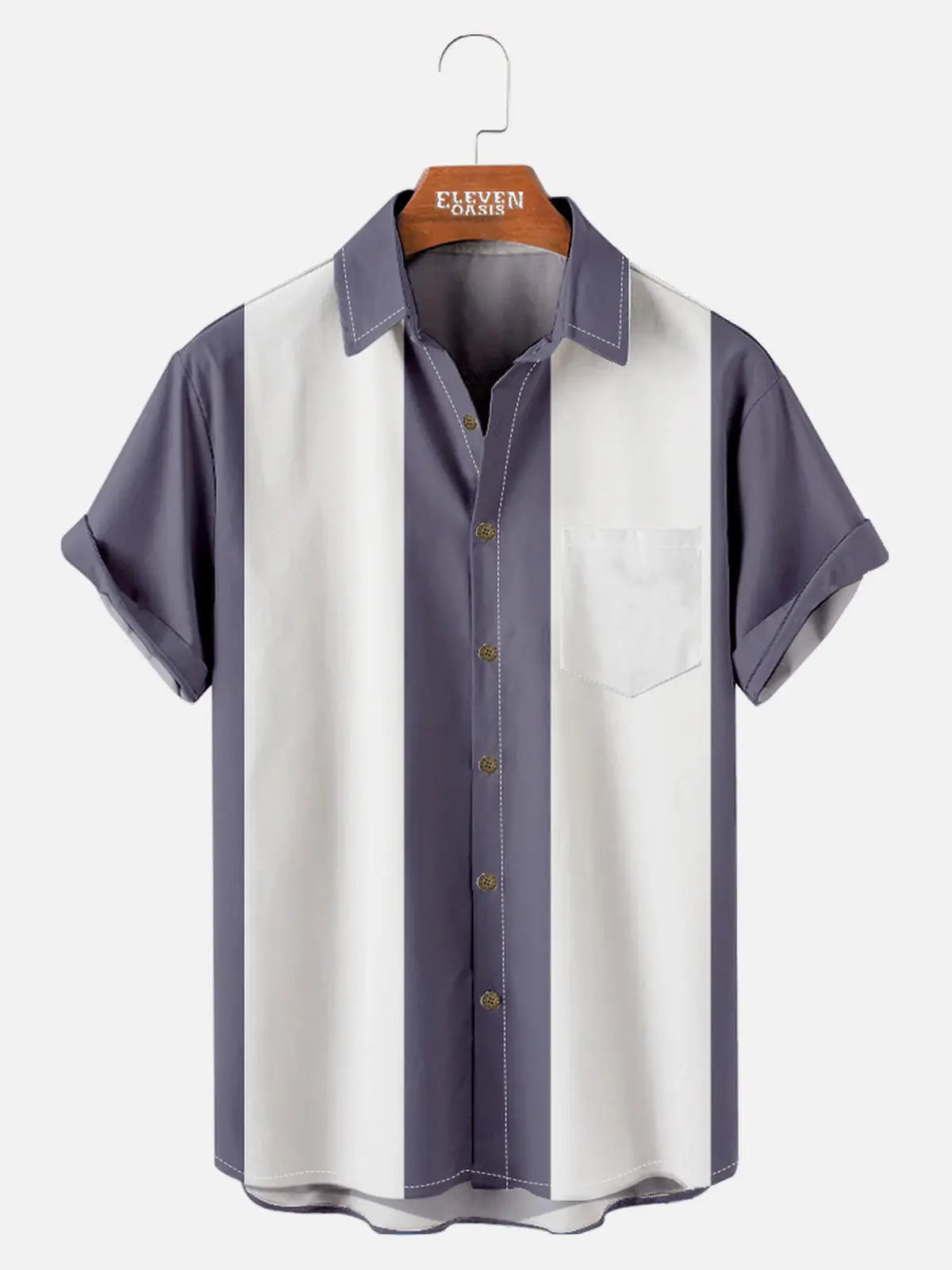 Men's Basic 50s Style Bowling Short Sleeve Shirt ElevenOasis