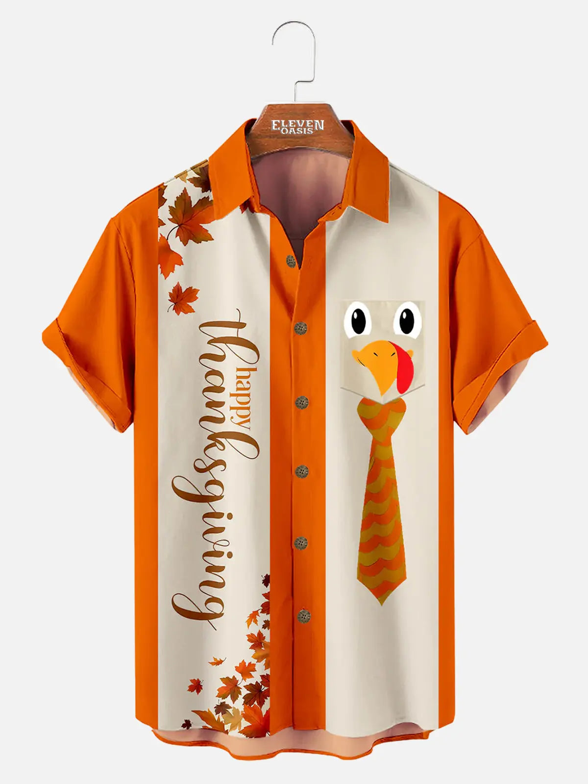 Thanksgiving Turkey Stripe Men's Short Sleeve Shirt Eleven Oasis