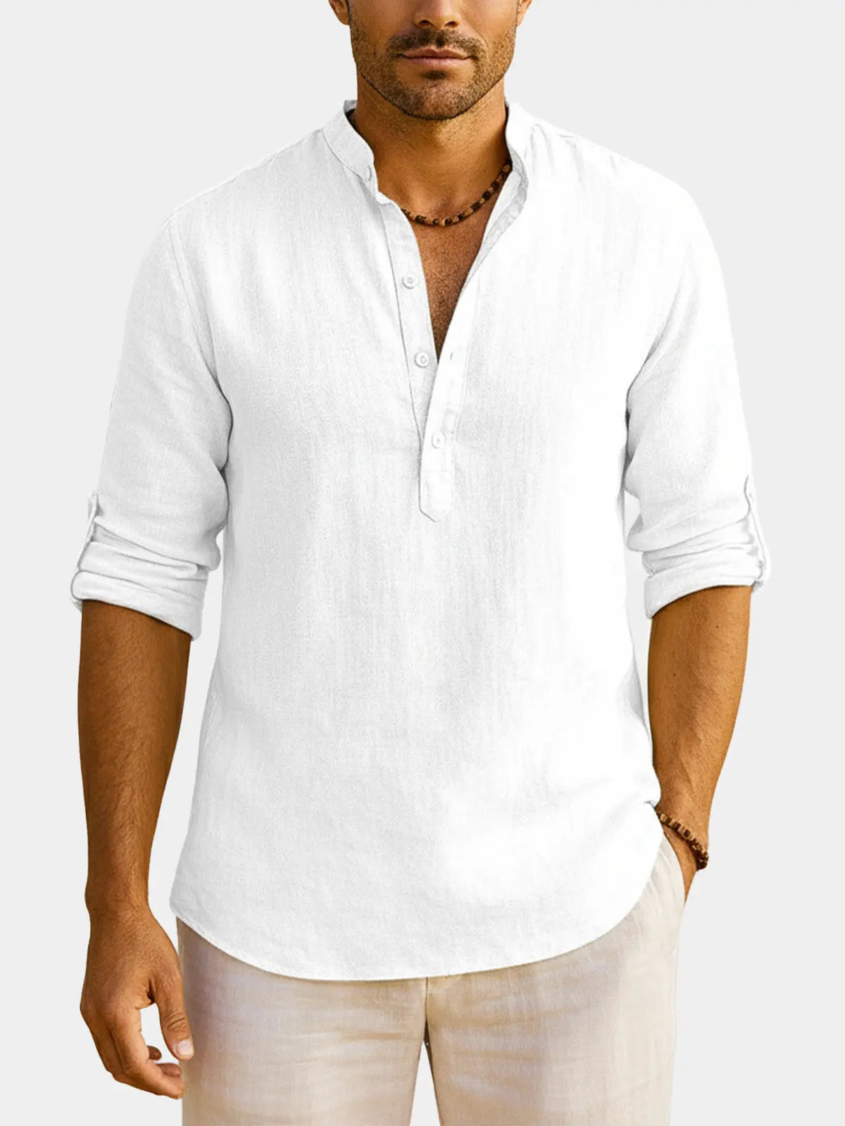 Men's Cotton Stand Collar Long Sleeve Shirt ElevenOasis