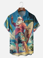 Tall Men's Santa Surfer Paradise Christmas Short Sleeve Shirt Eleven Oasis