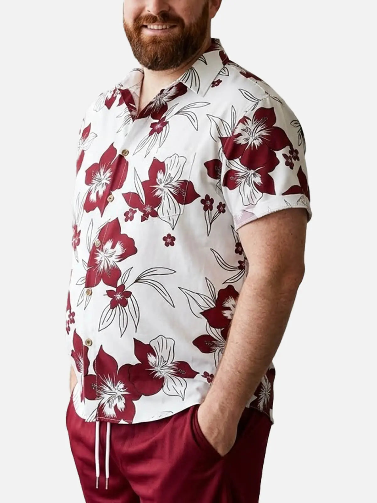 Tall Men's Tropical Hibiscus Floral Short Sleeve Shirt ElevenOasis