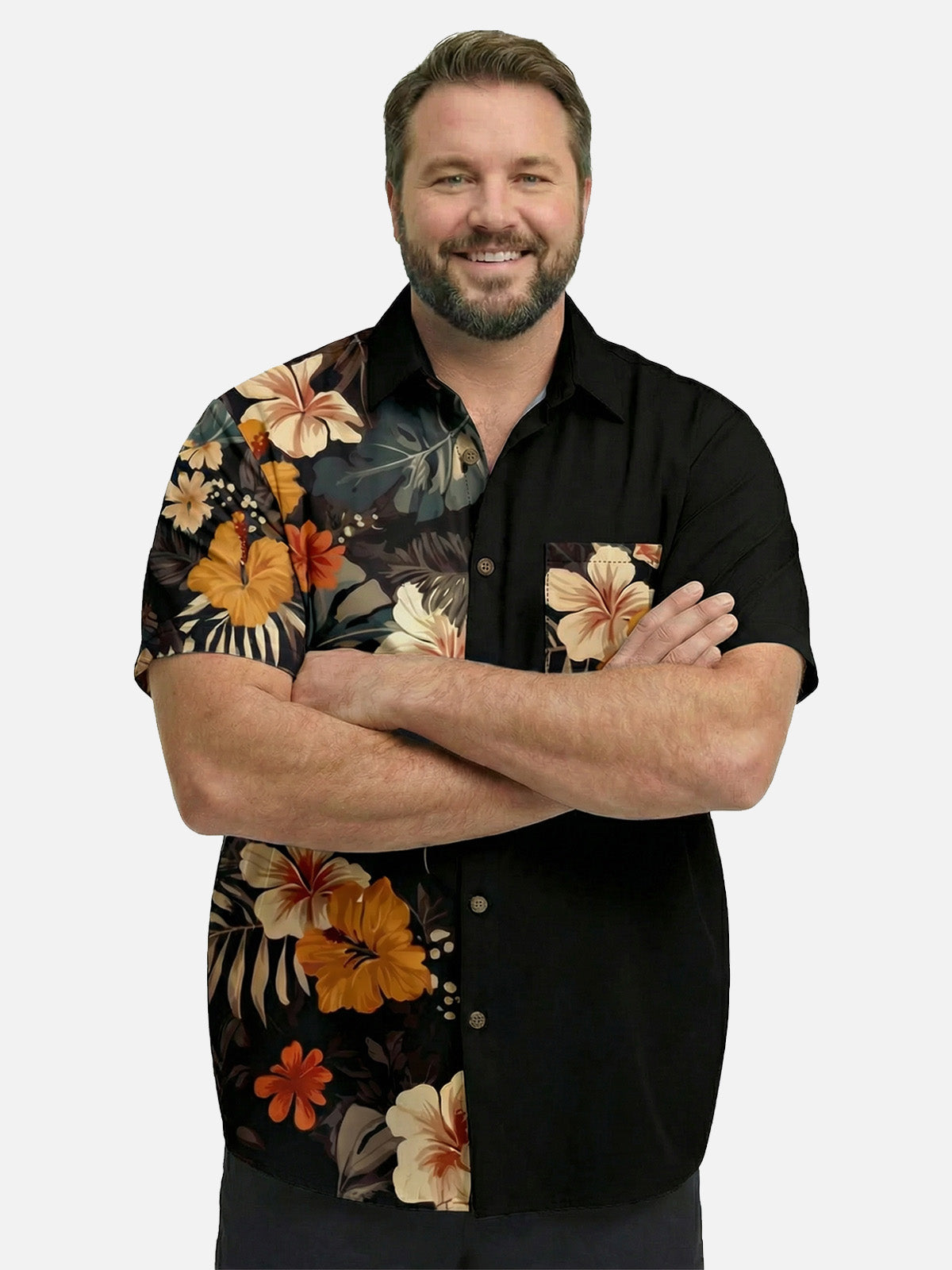 Tall Men's Hawaiian Retro Tropical Flora Short Sleeve Shirt ElevenOasis