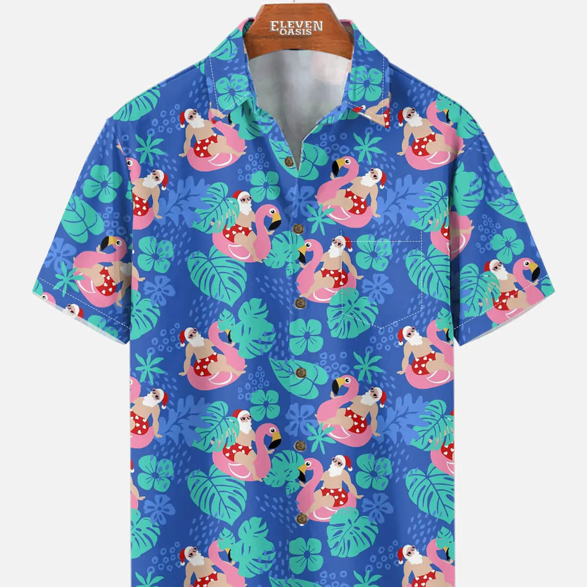 Tall Men's Surfing Santa Tropical Christmas Short Sleeve Shirt Eleven Oasis