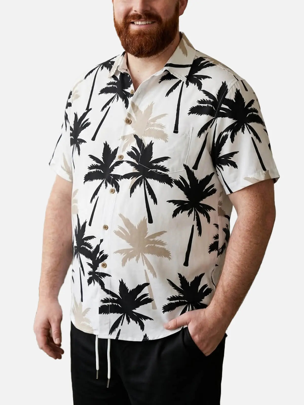 Tall Men's Tropical Palm Print Short Sleeve Shirt ElevenOasis