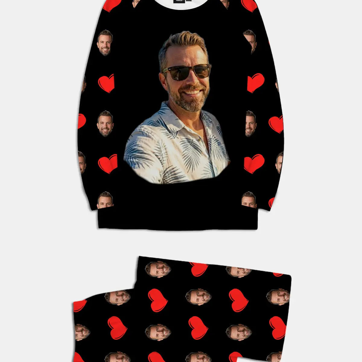 Custom Face & Hearts Print Pajama Set Eleven Oasis