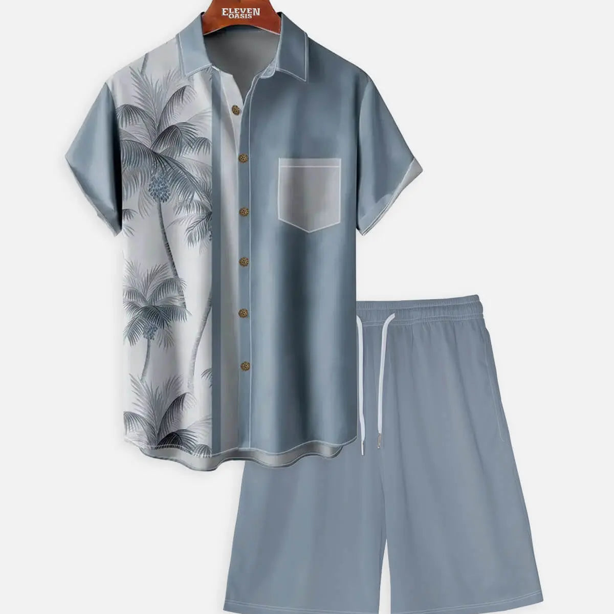 Men's Gray Blue Casual Drawstring Shorts Eleven Oasis