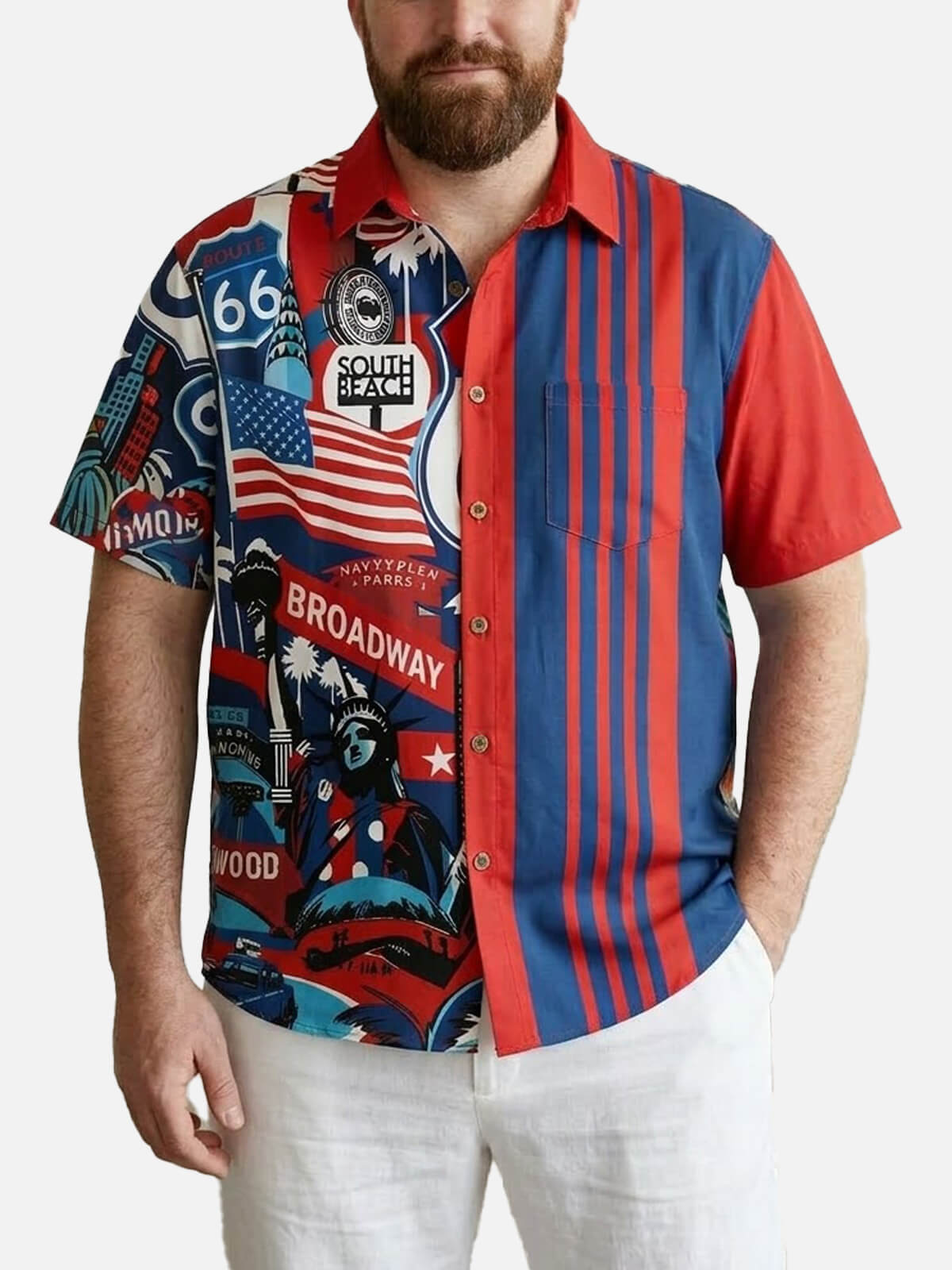 Tall Men's American Road Trip Collage Short Sleeve Shirt Eleven Oasis