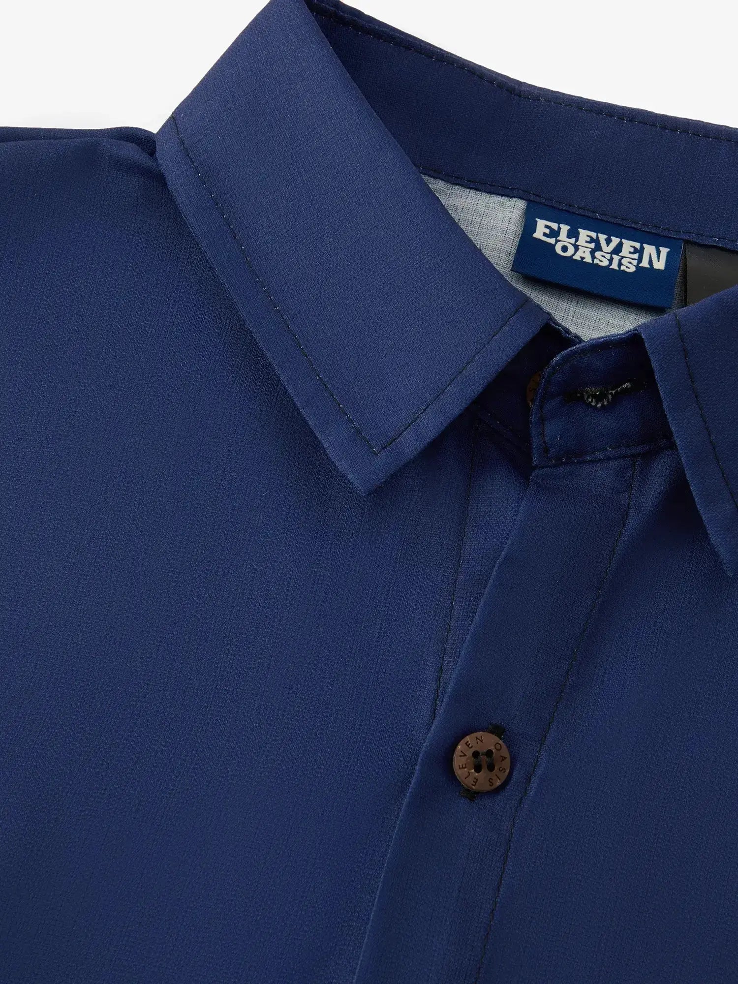 Men's Casual Linen-Feel Loose Printed Solid Color Button Short Sleeve Shirt ElevenOasis