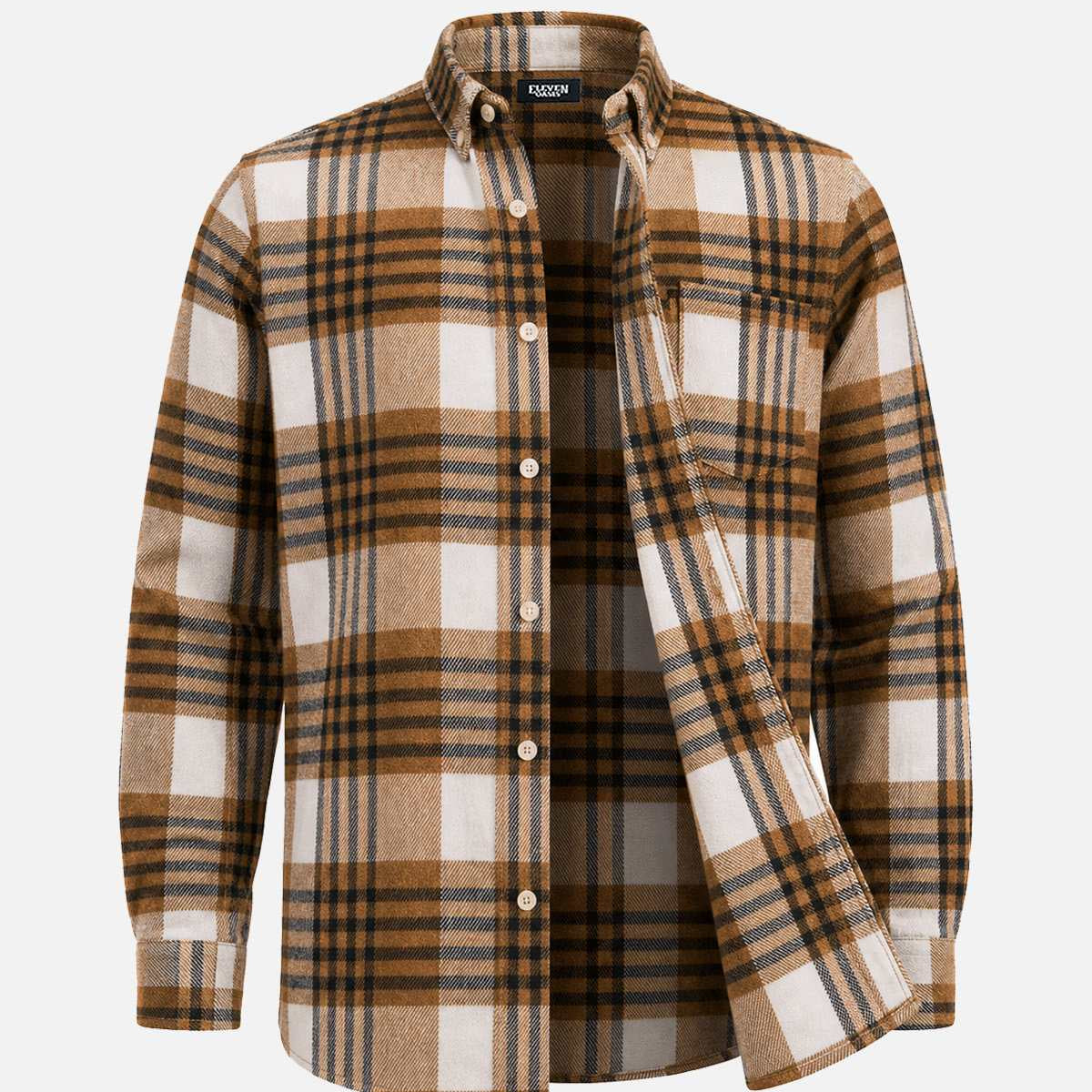 Men's Brushed Cotton Plaid Pocket Long Sleeve Shirt Eleven Oasis
