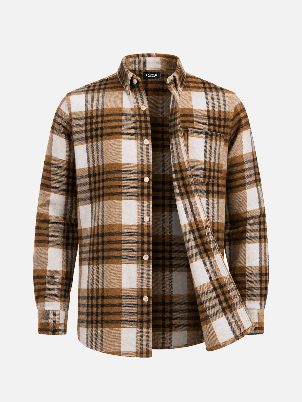 Men's Brushed Cotton Plaid Pocket Long Sleeve Shirt Eleven Oasis
