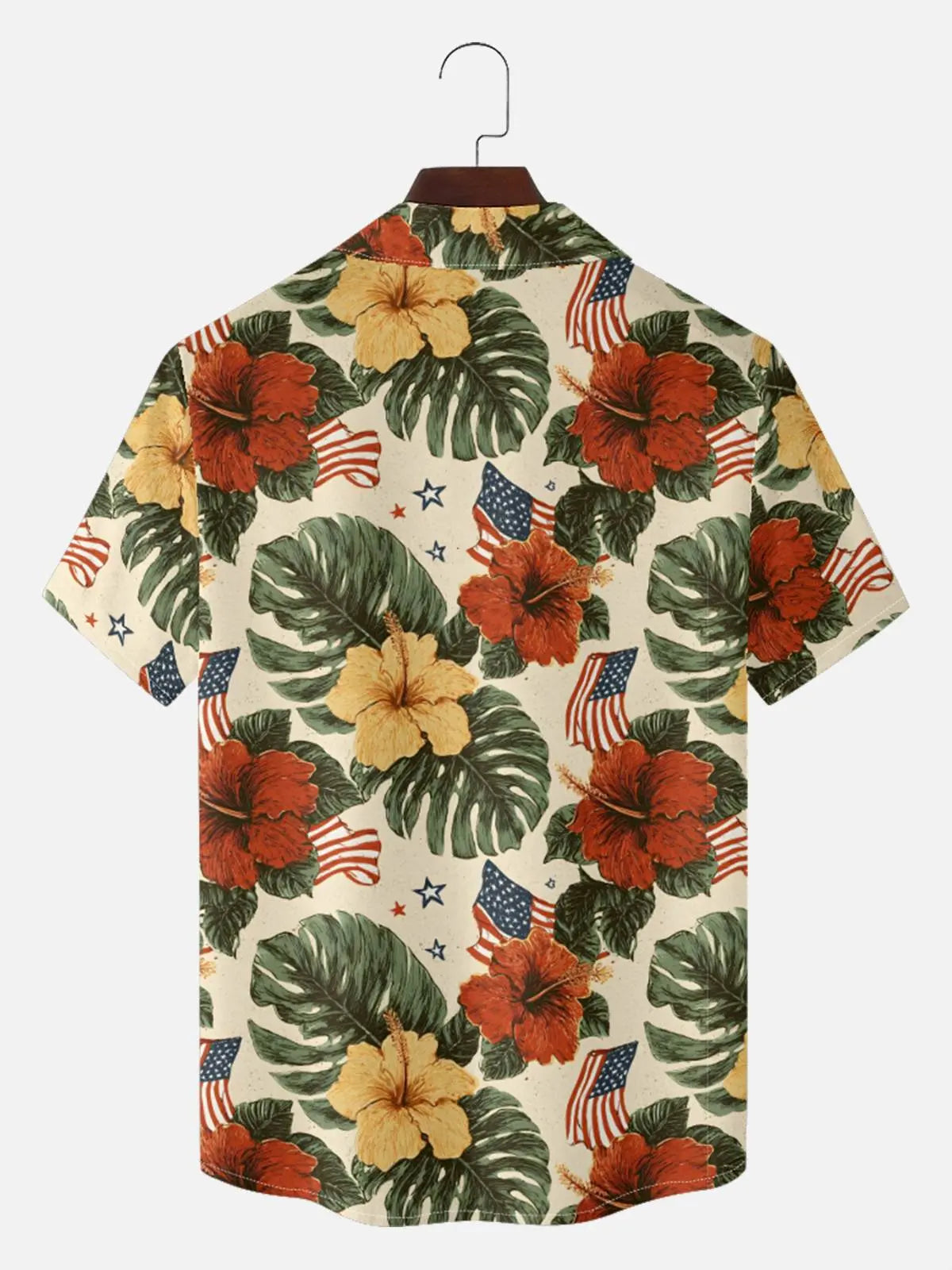 Men's Patriotic Tropical Hibiscus Short Sleeve Shirt Eleven Oasis