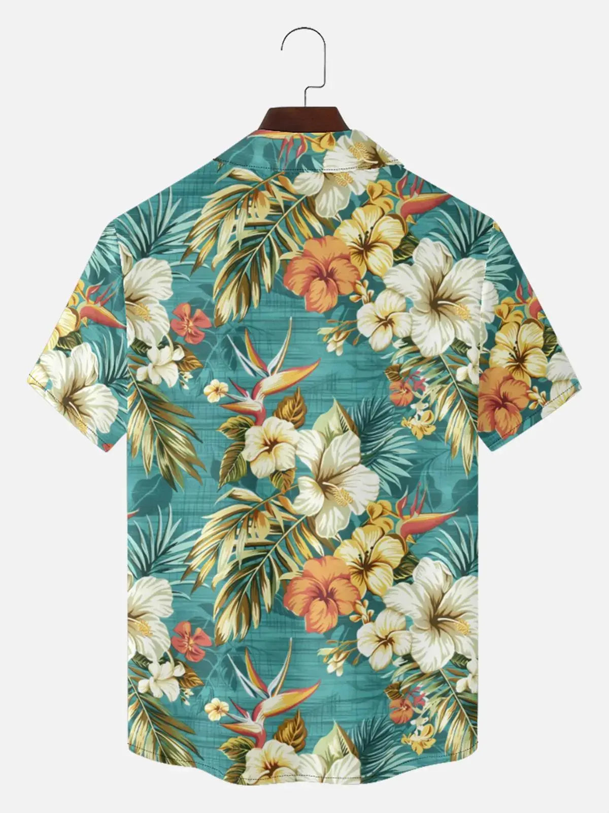 Tall Men's Hibiscus and Bird of Paradise Short Sleeve Shirt Eleven Oasis