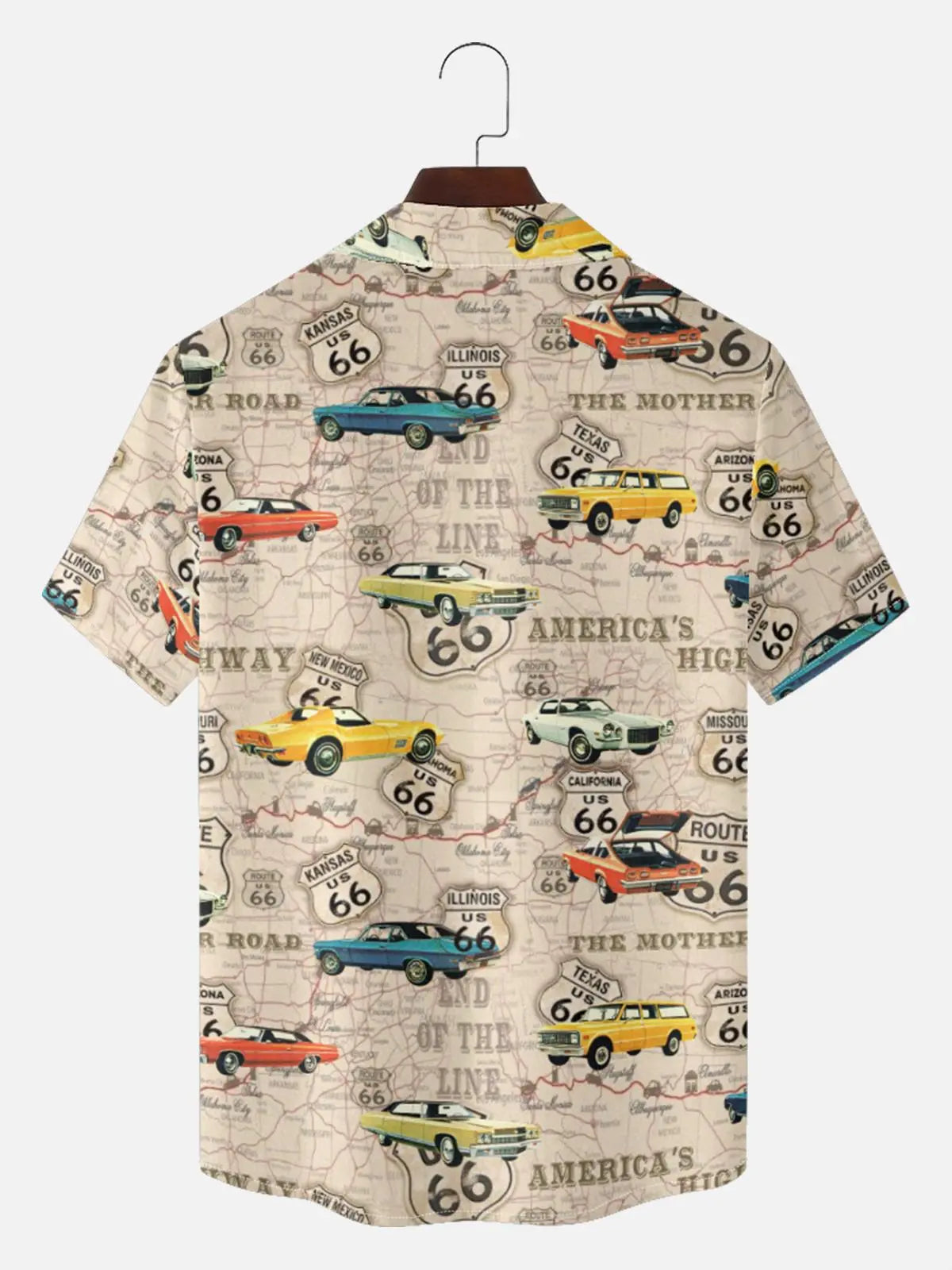 Tall Men's Route 66 Classic Car Map Short Sleeve Shirt?