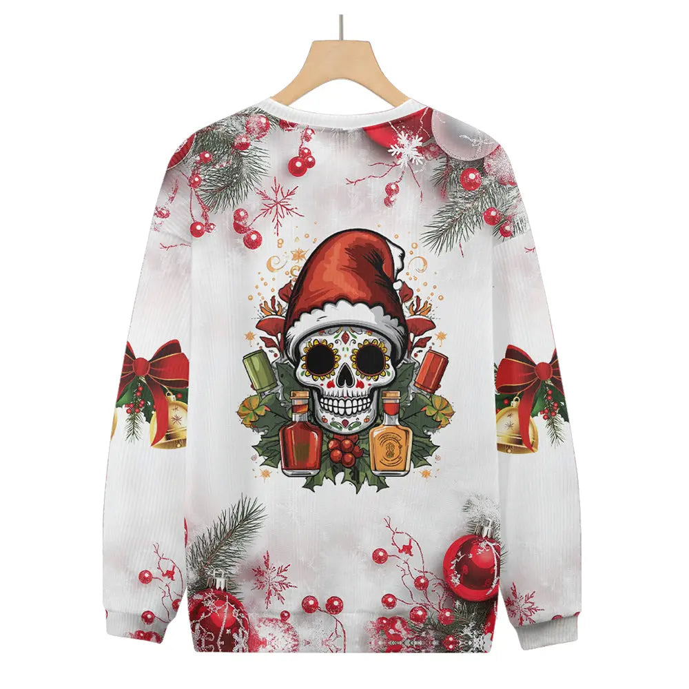 Sugar Skull Merry Christmas with Tequila Knitted Sweater, mens short sleeve shirts?¨º?big and tall mens shirts?¨º?short sleeve shirts for men?¨º?mens 4xl shirts?¨º?casual short sleeve shirts
