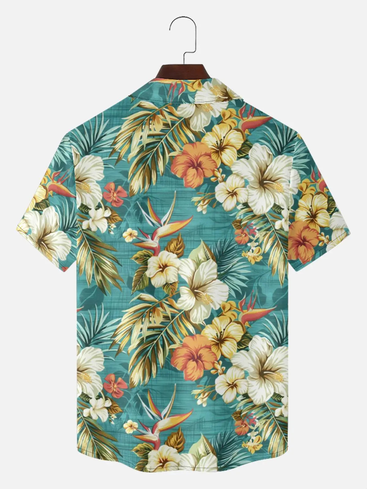 Men's Hibiscus and Bird of Paradise Short Sleeve Shirt ElevenOasis