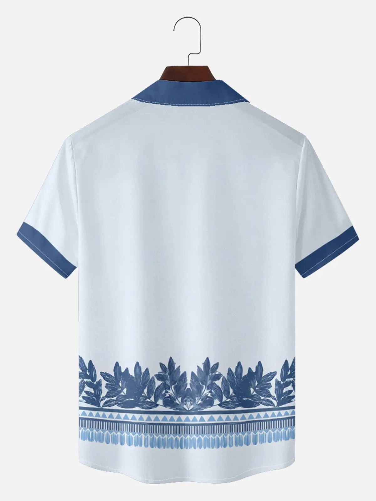 Tall Men's Blue Palm Tile Panel Short Sleeve Shirt ElevenOasis