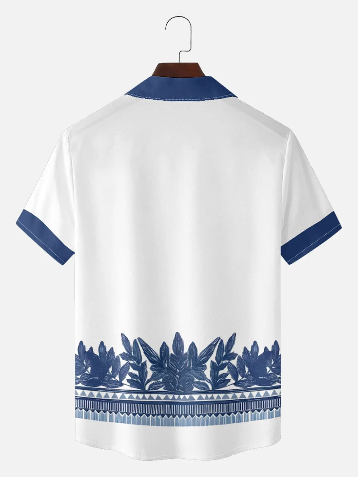 Men's Blue Palm Tile Panel Short Sleeve Shirt ElevenOasis