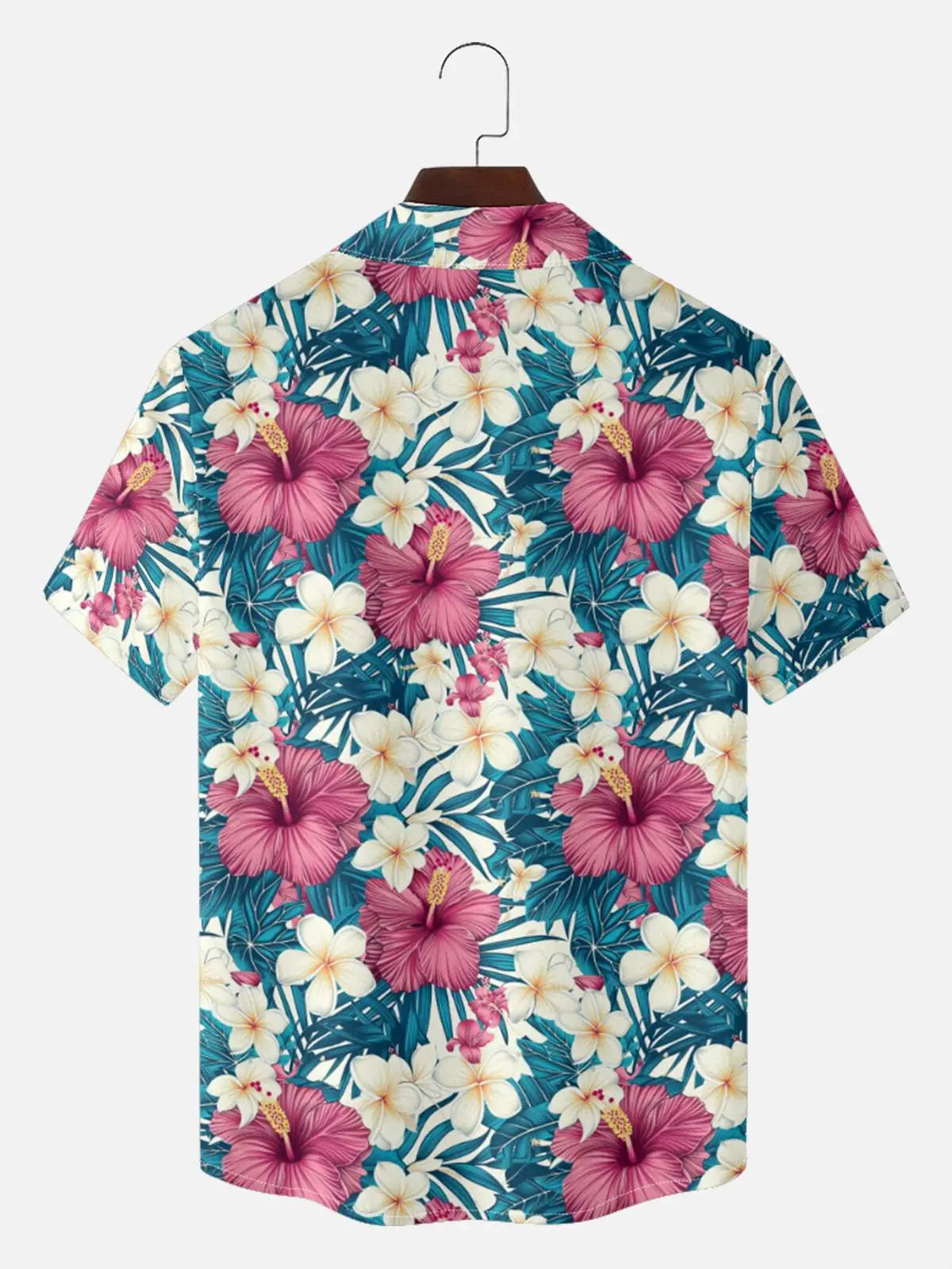Men's Hibiscus and Plumeria Short Sleeve Shirt ElevenOasis