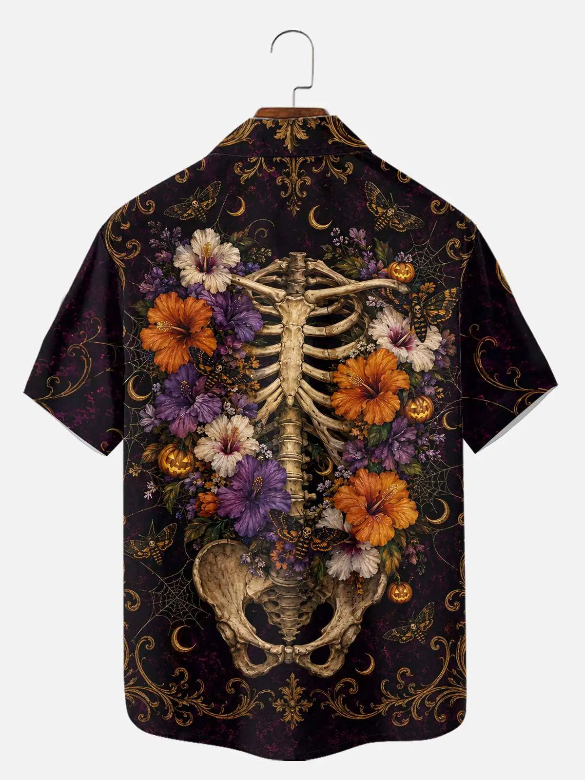 Tall Men's Floral Skeleton Halloween Short Sleeve Shirt Eleven Oasis