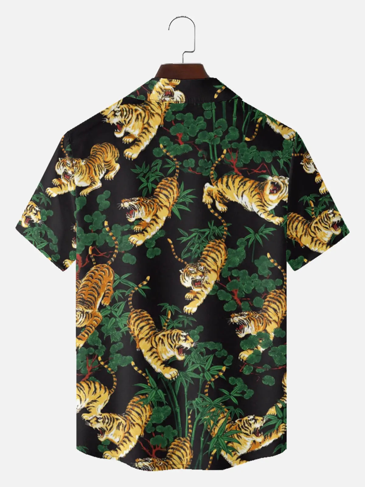 Men's Japanese Tiger & Bamboo Camp Collar Short Sleeve Shirt?