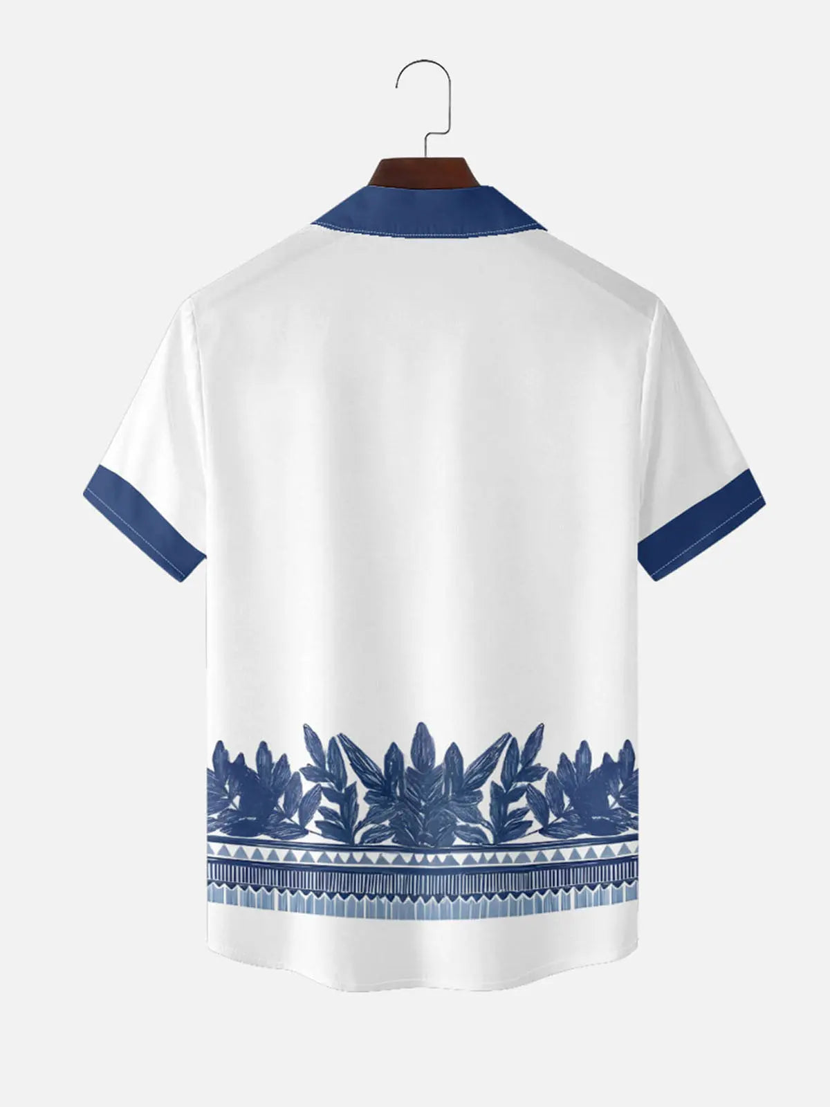 Men's Blue Palm Tile Panel Short Sleeve Shirt ElevenOasis