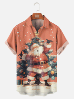 Men's Happy Santa Presenting a Christmas Tree Short Sleeve Shirt, mens short sleeve shirts???¡§?o?big and tall mens shirts???¡§?o?short sleeve shirts for men???¡§?o?mens 4xl shirts???¡§?o?casual short sleeve shirts