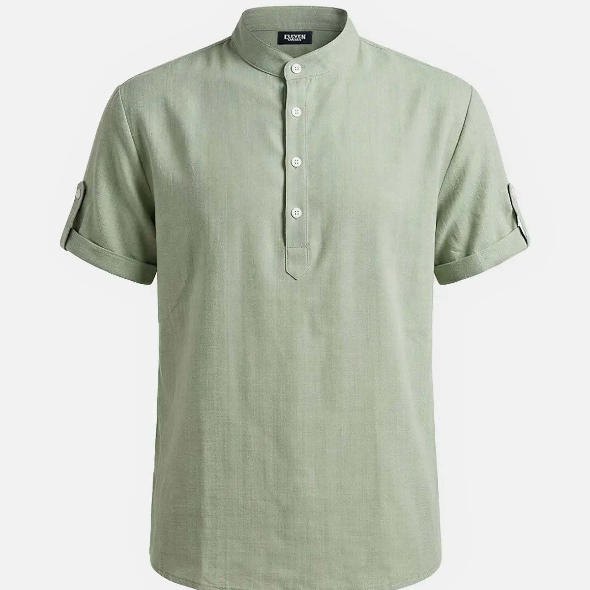 Men's Linen-Look Mandarin Collar Short Sleeve Shirt Eleven Oasis