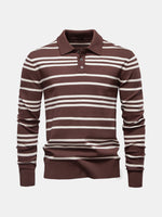 Men's Striped Knit Long Sleeve Polo Eleven Oasis