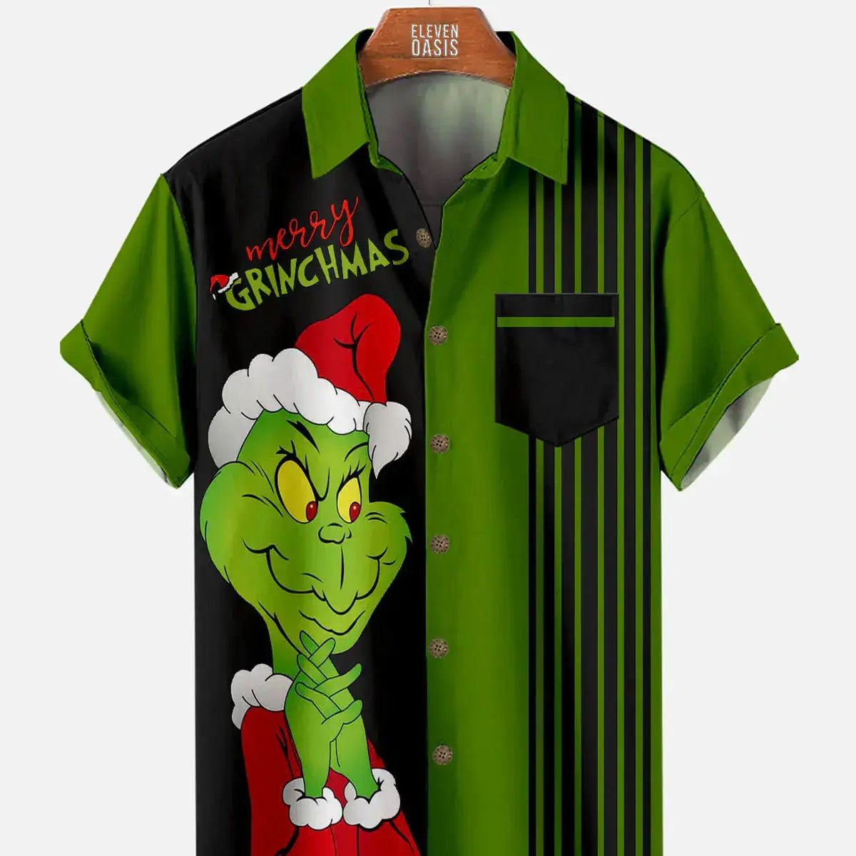 Merry Grinchmas Striped Men's Short Sleeve ShirtMens short sleeve shirts Big and tall Mens shirts Short sleeve shirts for men Mens 4xl shirts Casual short sleeve shirts