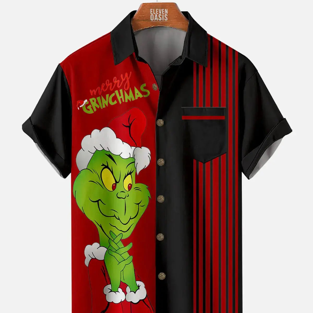 Merry Grinchmas Striped Men's Short Sleeve ShirtMens short sleeve shirts Big and tall Mens shirts Short sleeve shirts for men Mens 4xl shirts Casual short sleeve shirts