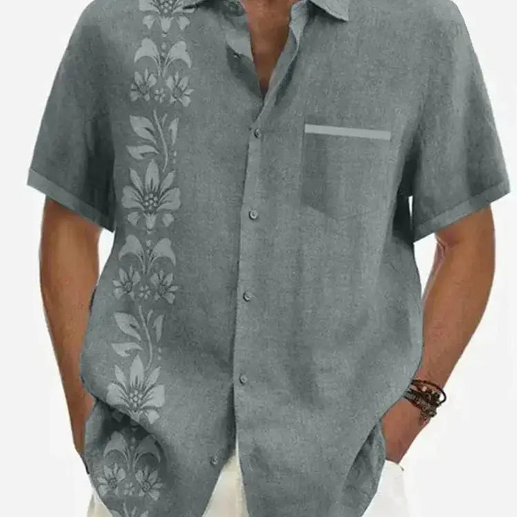 Men's Unilateral Striped Flower Vacation Casual Short Sleeve Shirt ElevenOasis
