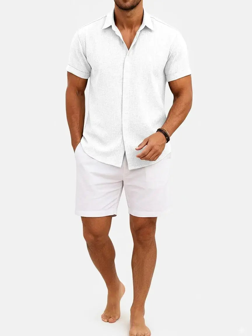 Men's Linen Cotton Blend Short Sleeve Shirt ElevenOasis