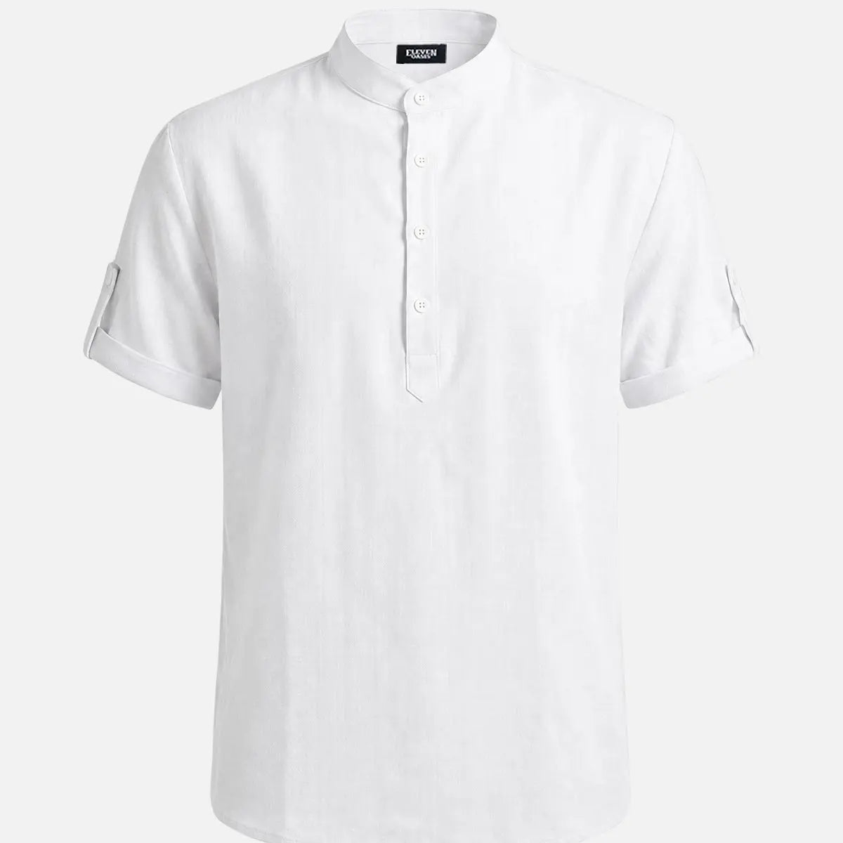 Men's Linen-Look Mandarin Collar Short Sleeve Shirt Eleven Oasis