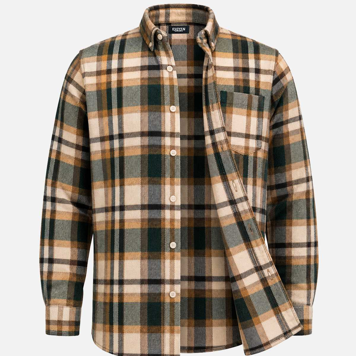 Men's Brushed Cotton Plaid Pocket Long Sleeve Shirt Eleven Oasis