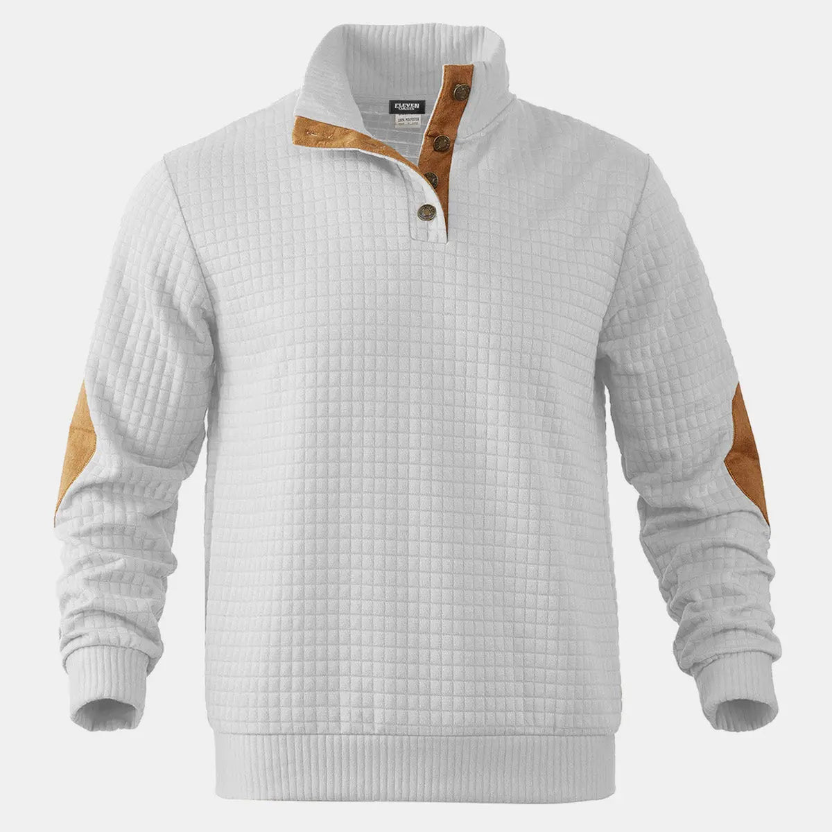 Men's Quilted Elbow Patch Mock Neck Pullover ElevenOasis