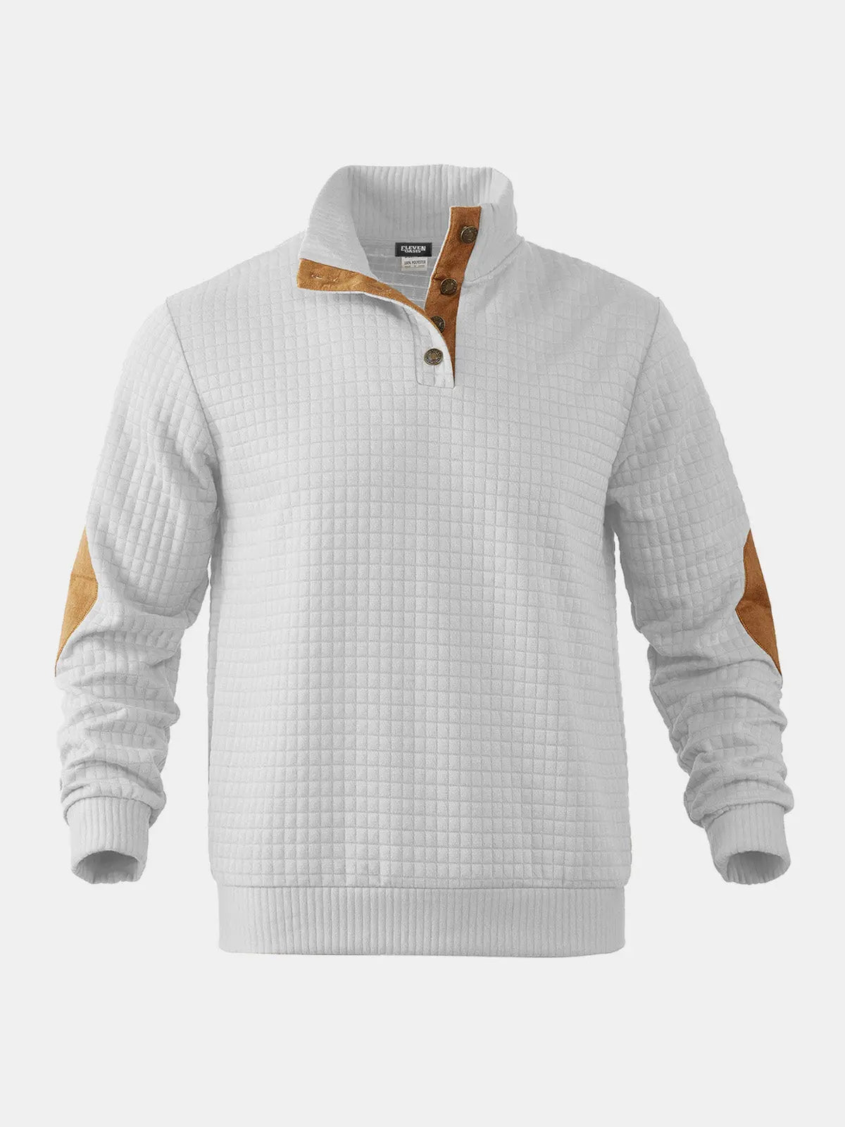 Men's Quilted Elbow Patch Mock Neck Pullover ElevenOasis