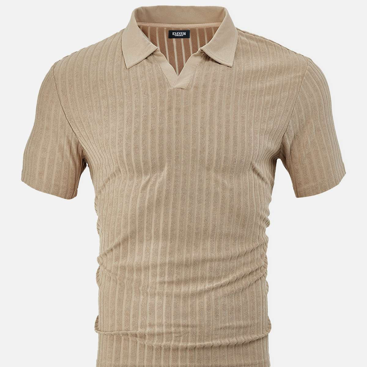 Men's Slim Fit Textured Open Collar Polo Shirt Eleven Oasis