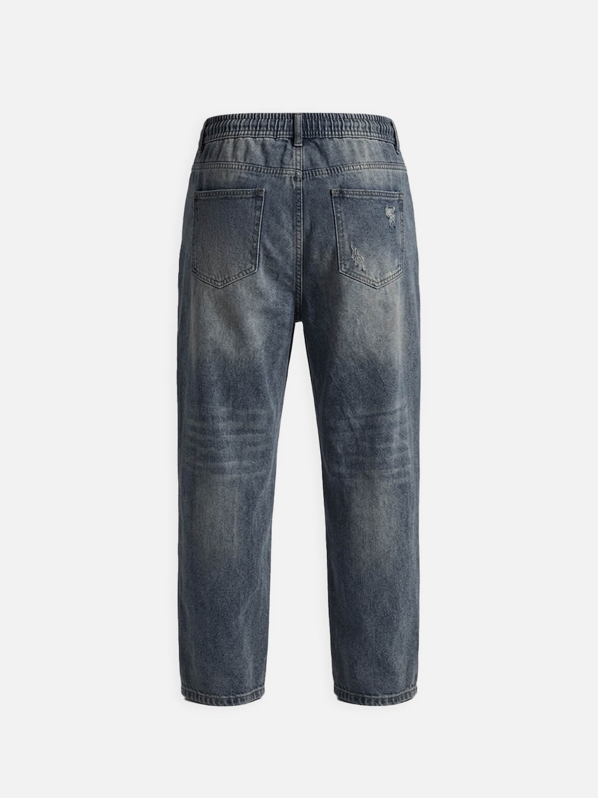 Men's Washed Distressed Denim Drawstring Tapered Pants Eleven Oasis