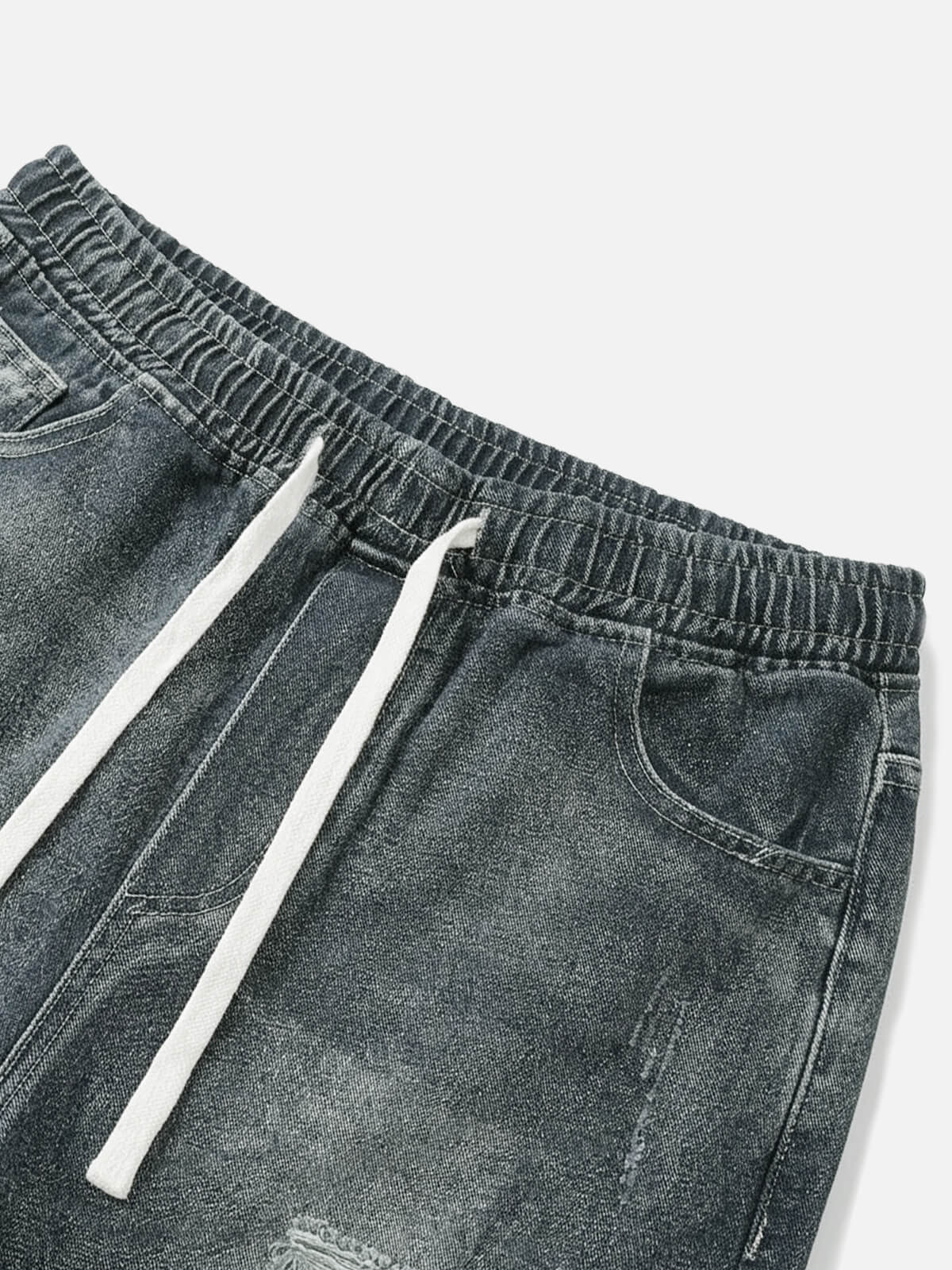 Men's Washed Distressed Denim Drawstring Tapered Pants Eleven Oasis