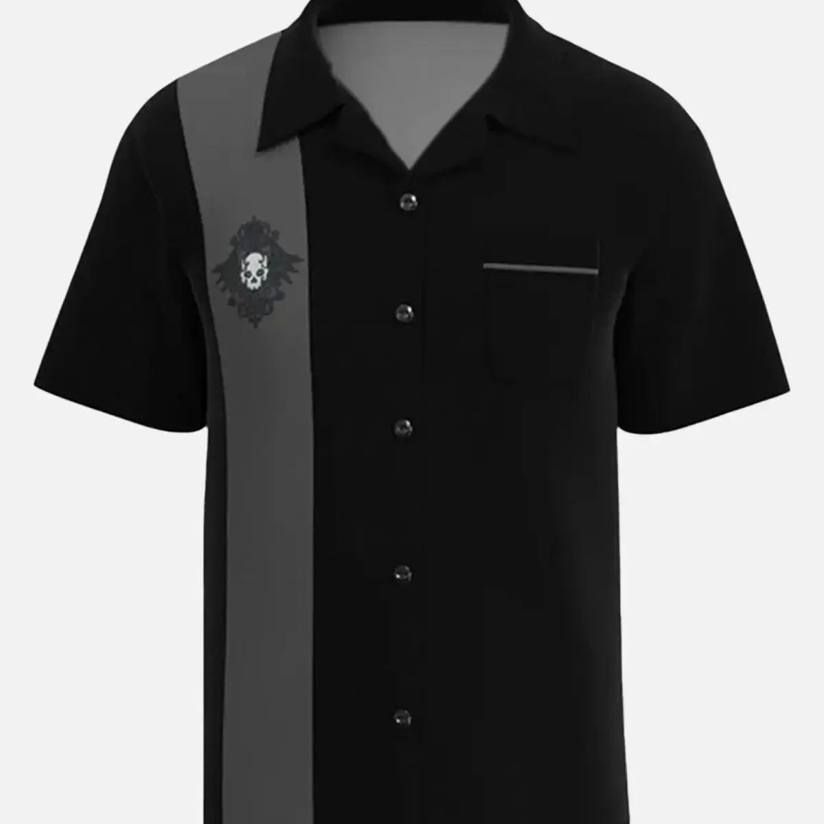 Men's Rockabilly Skull Button Down Halloween Short Sleeve Shirt ElevenOasis