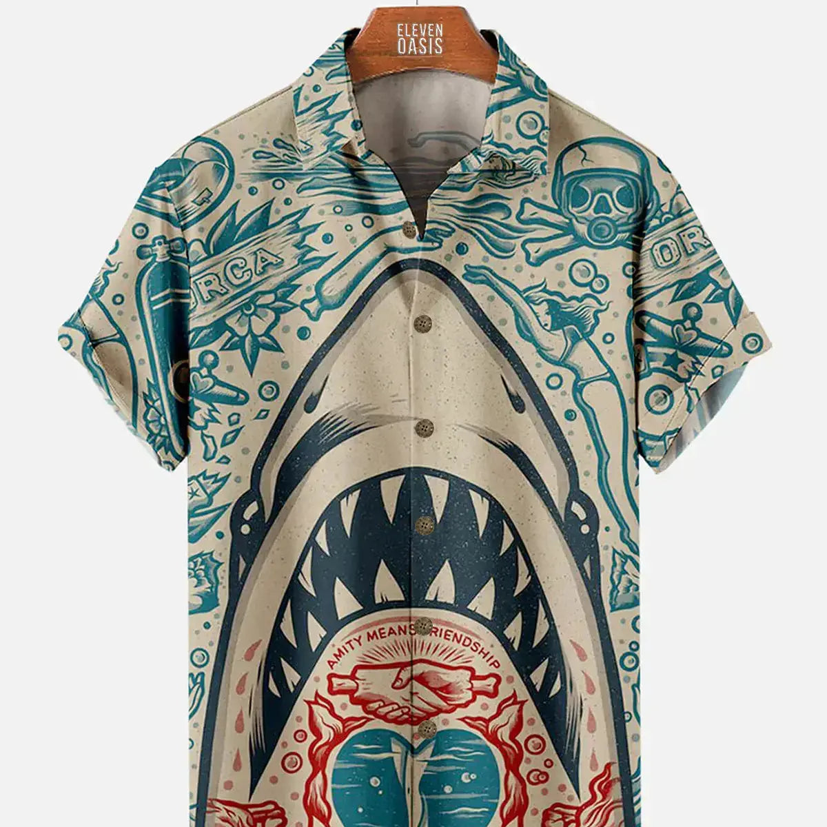Hawaiian Great White Shark Pattern Men's Short Sleeve TopMens short sleeve shirts Big and tall Mens shirts Short sleeve shirts for men Mens 4xl shirts Casual short sleeve shirts