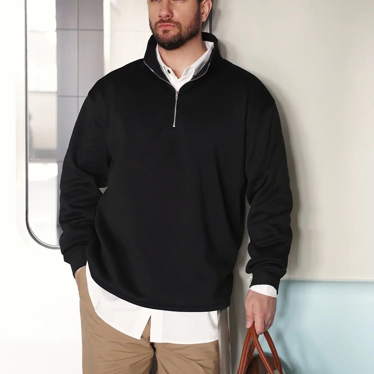 Men's Quarter-Zip Cotton Blend Sweatshirt ElevenOasis